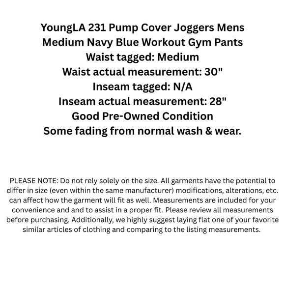 YoungLA 231 Pump Cover Joggers Mens Medium Navy Blue Workout Gym Pants - Picture 2 of 12